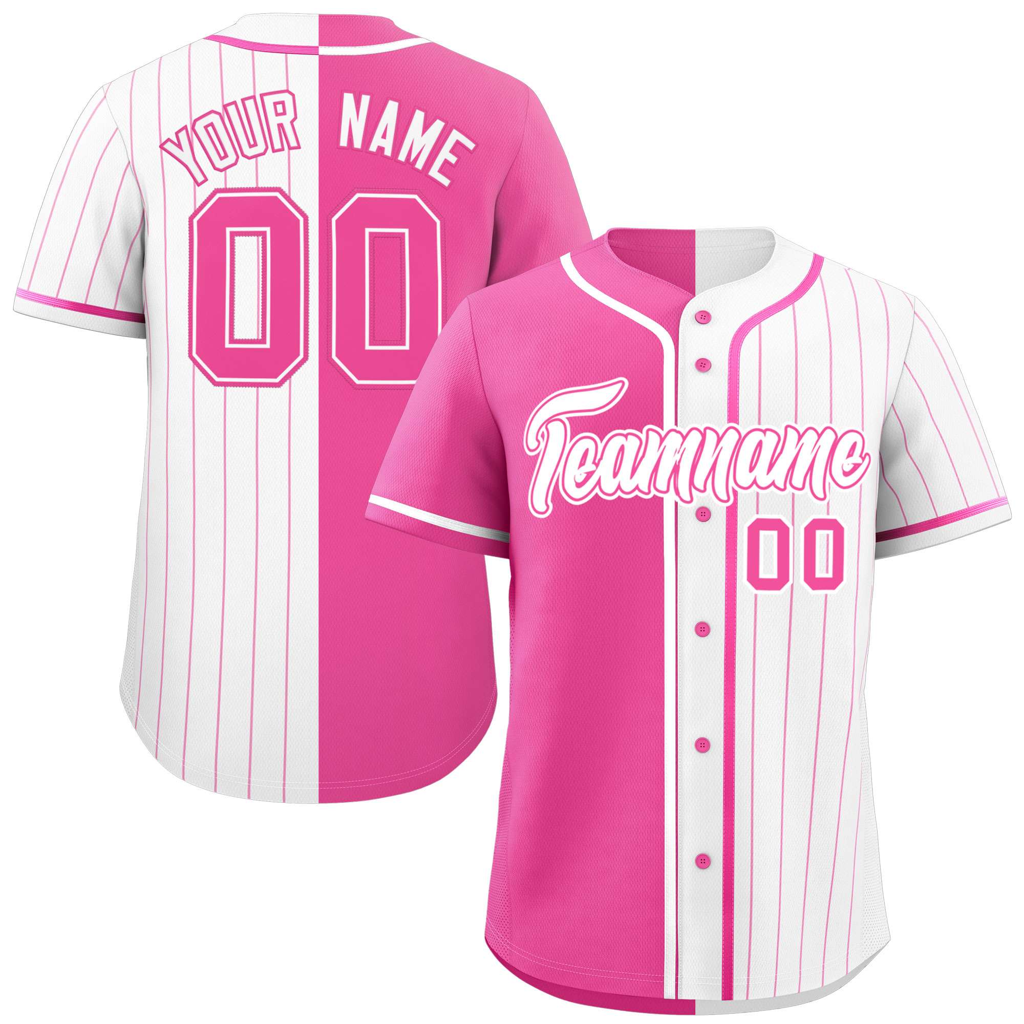 Custom Pink White Stripe-Solid Combo Fashion Authentic Baseball Jersey