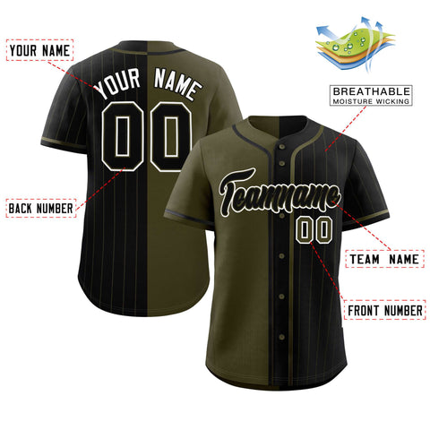Custom Olive Black Stripe-Solid Combo Fashion Authentic Baseball Jersey