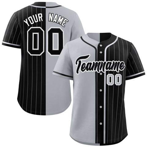 Custom Gray Black Stripe-Solid Combo Fashion Authentic Baseball Jersey