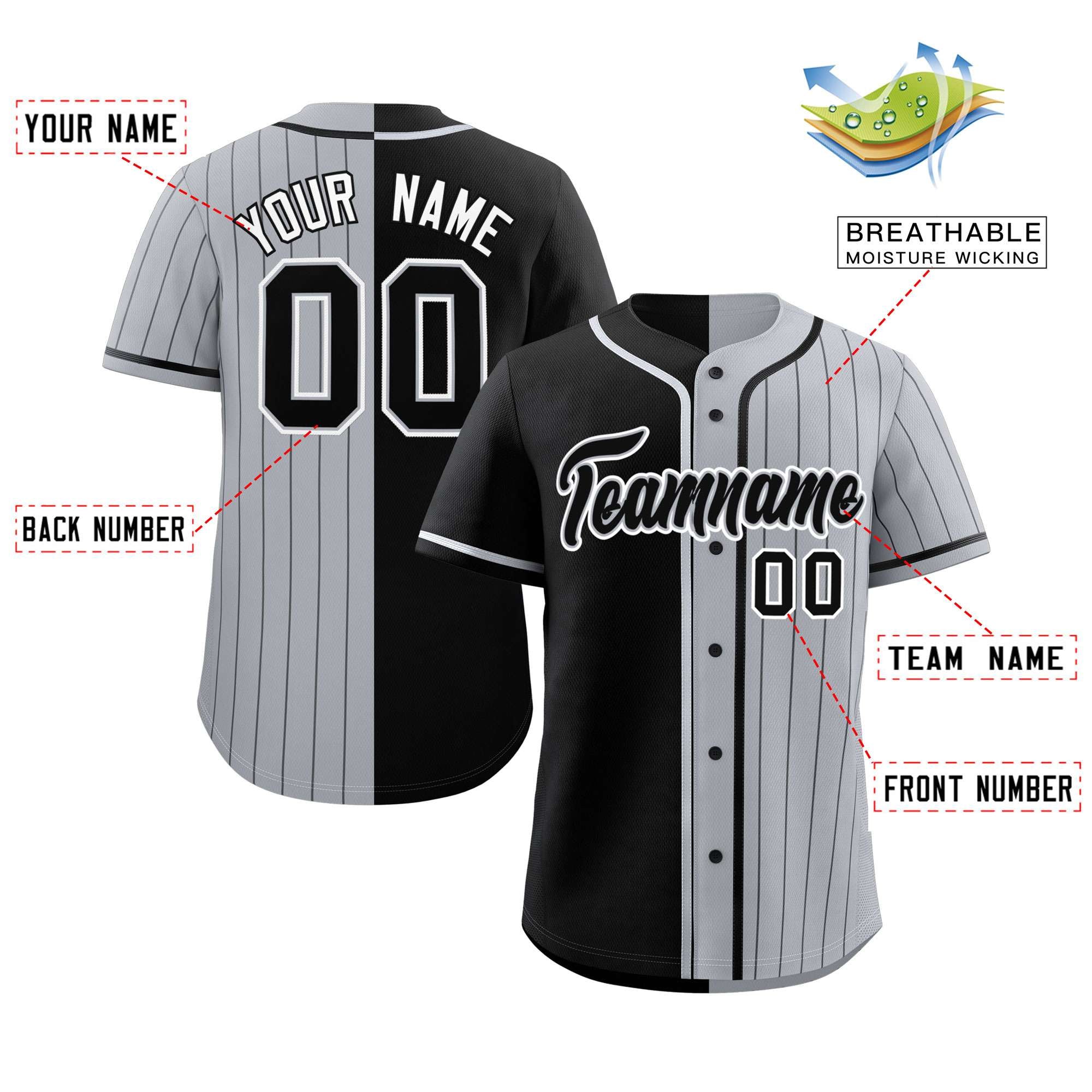 Custom Black Gray Stripe-Solid Combo Fashion Authentic Baseball Jersey