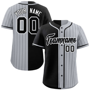 Custom Black Gray Stripe-Solid Combo Fashion Authentic Baseball Jersey