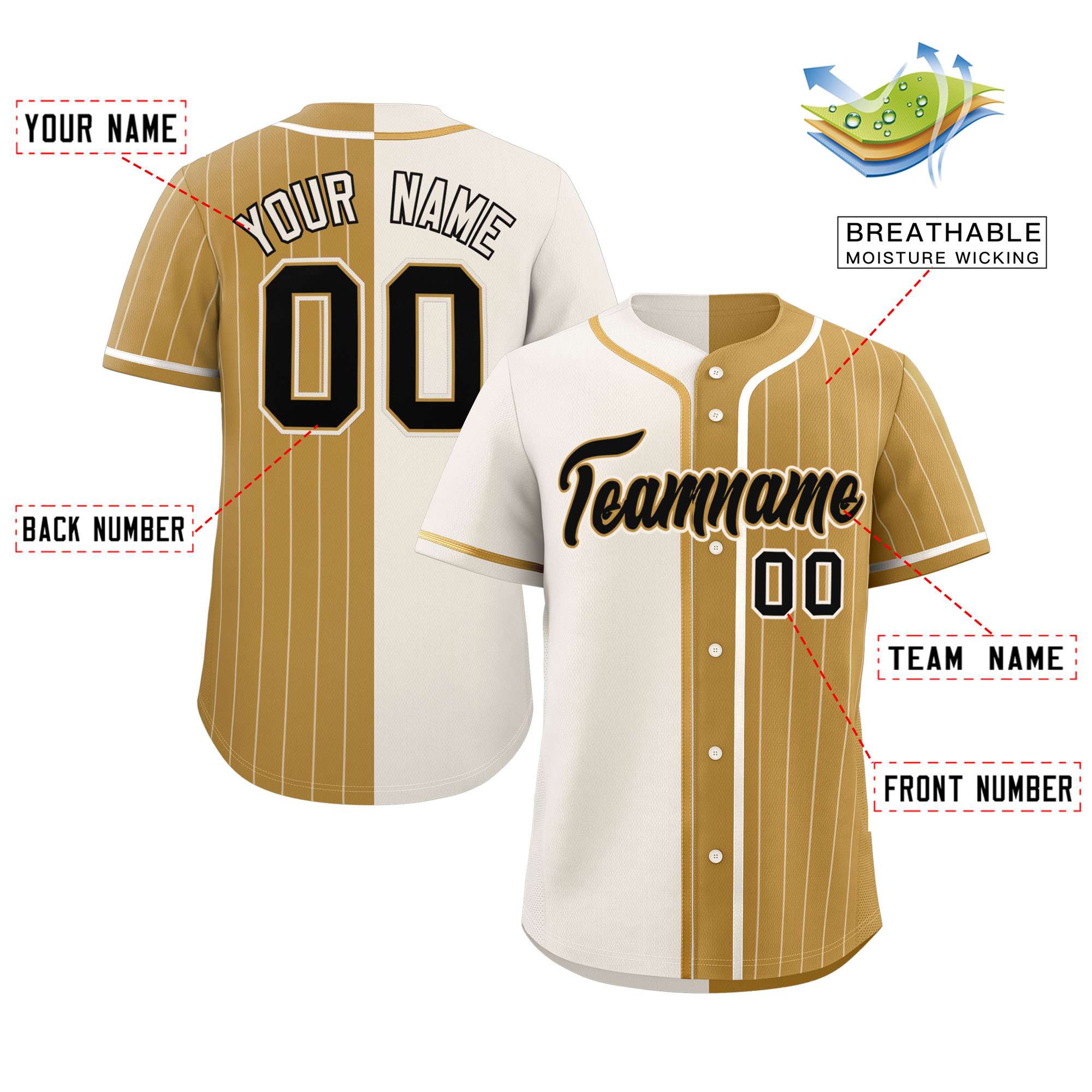 Custom Cream Old Gold Stripe-Solid Combo Fashion Authentic Baseball Jersey