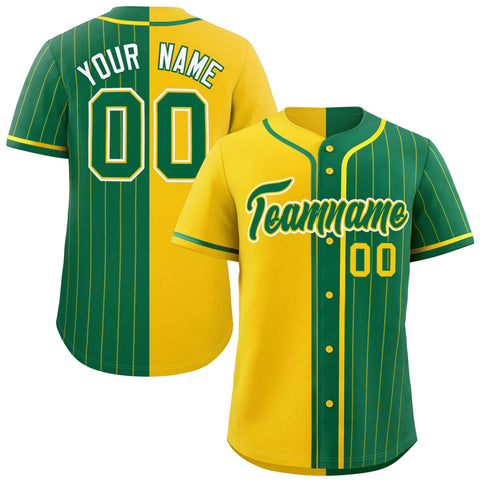 Custom Gold Kelly Green Stripe-Solid Combo Fashion Authentic Baseball Jersey