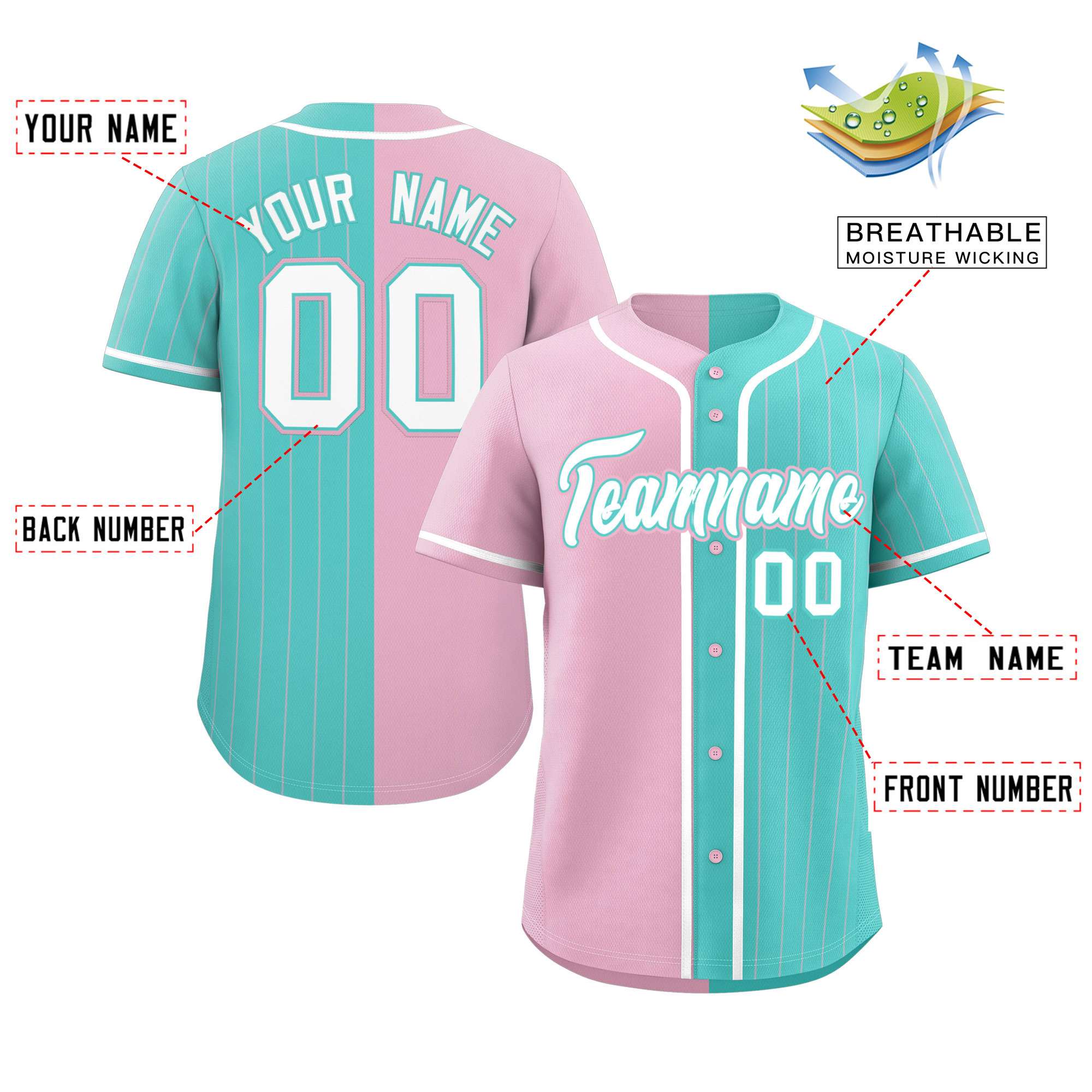 Custom Light Pink Aqua Stripe-Solid Combo Fashion Authentic Baseball Jersey