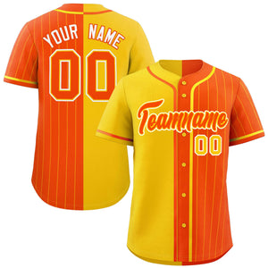 Custom Gold Orange Stripe-Solid Combo Fashion Authentic Baseball Jersey