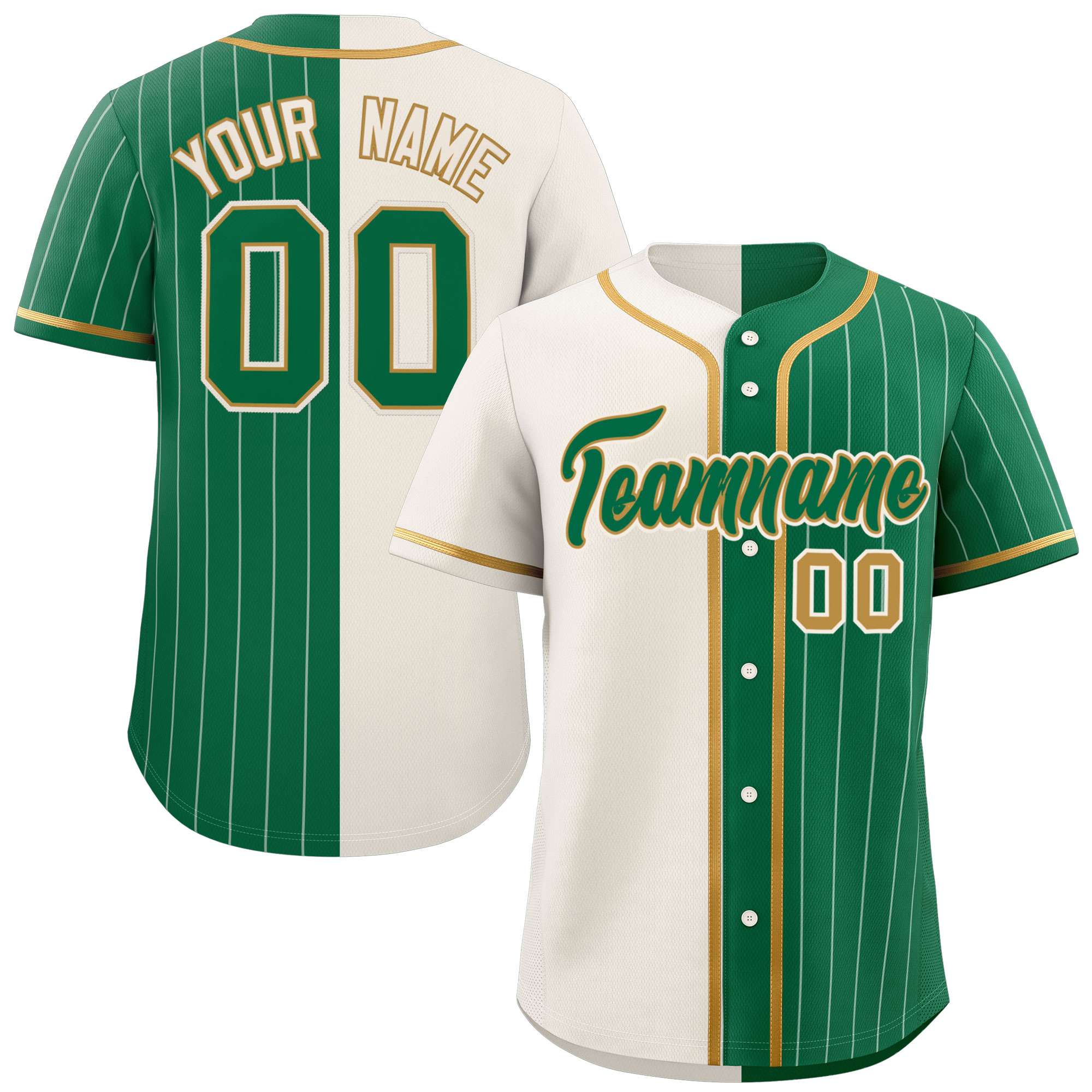 Custom Cream Kelly Green Stripe-Solid Combo Fashion Authentic Baseball Jersey