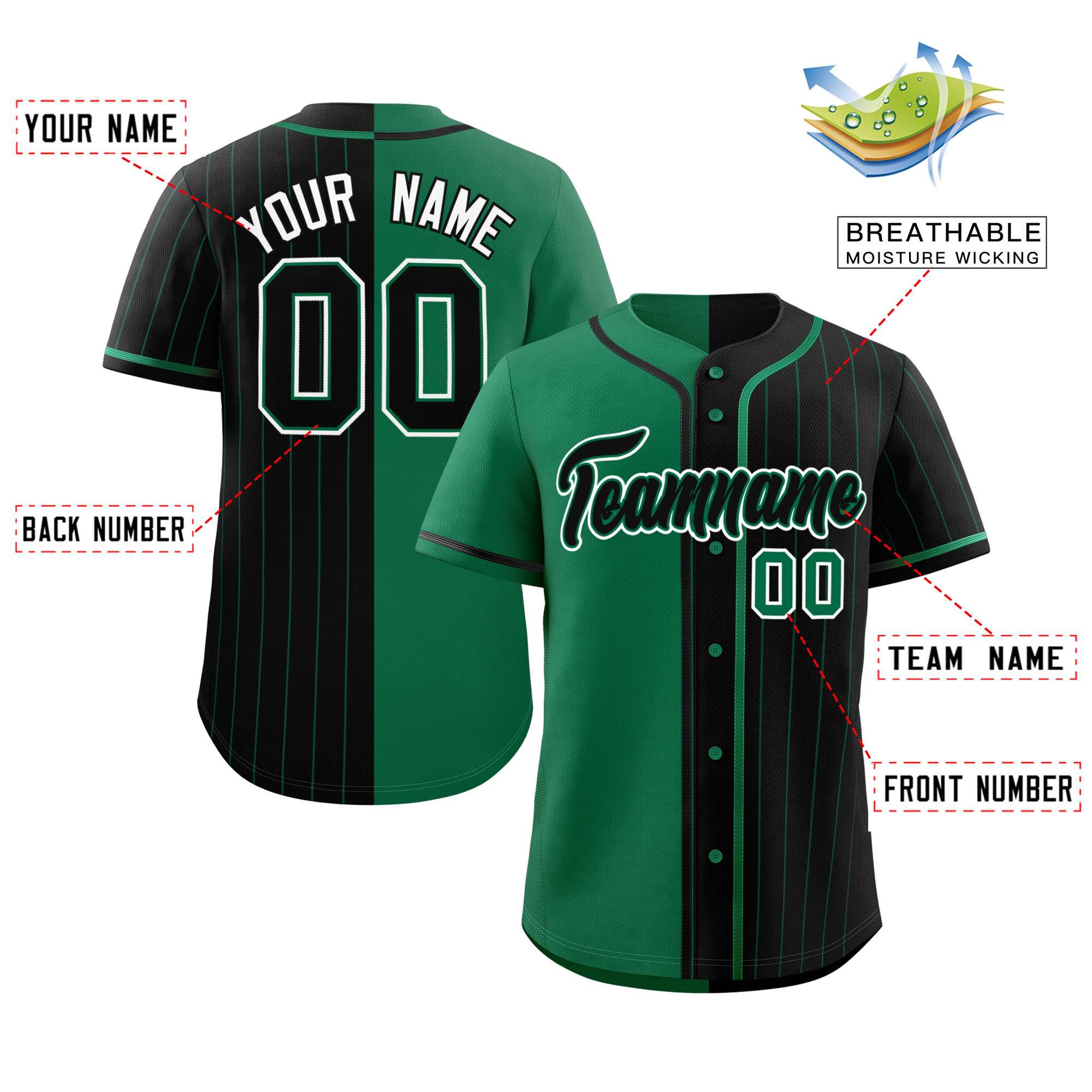 Custom Kelly Green Black Stripe-Solid Combo Fashion Authentic Baseball Jersey