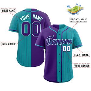 Custom Purple Teal Stripe-Solid Combo Fashion Authentic Baseball Jersey