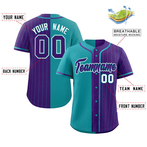 Custom Teal Purple Stripe-Solid Combo Fashion Authentic Baseball Jersey