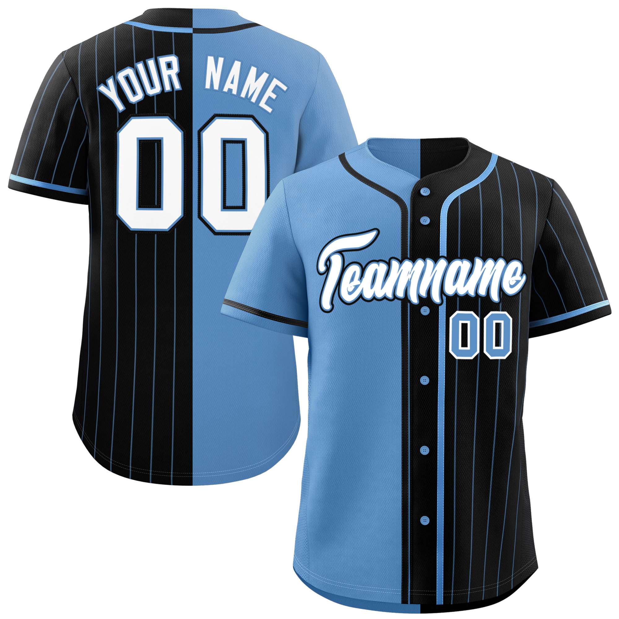 Custom Light Blue Black Stripe-Solid Combo Fashion Authentic Baseball Jersey