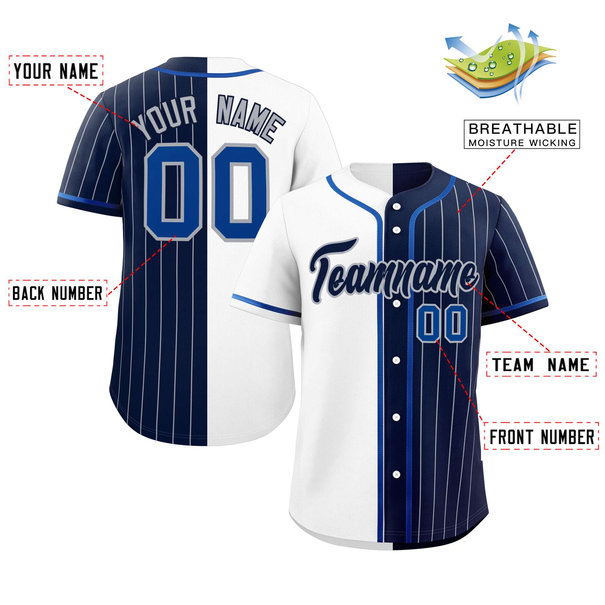 Custom White Navy Stripe-Solid Combo Fashion Authentic Baseball Jersey