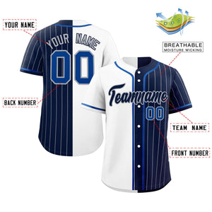 Custom White Navy Stripe-Solid Combo Fashion Authentic Baseball Jersey