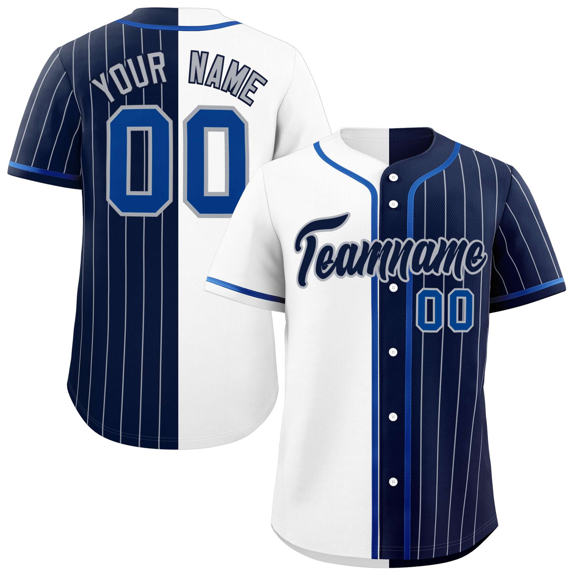 Custom White Navy Stripe-Solid Combo Fashion Authentic Baseball Jersey