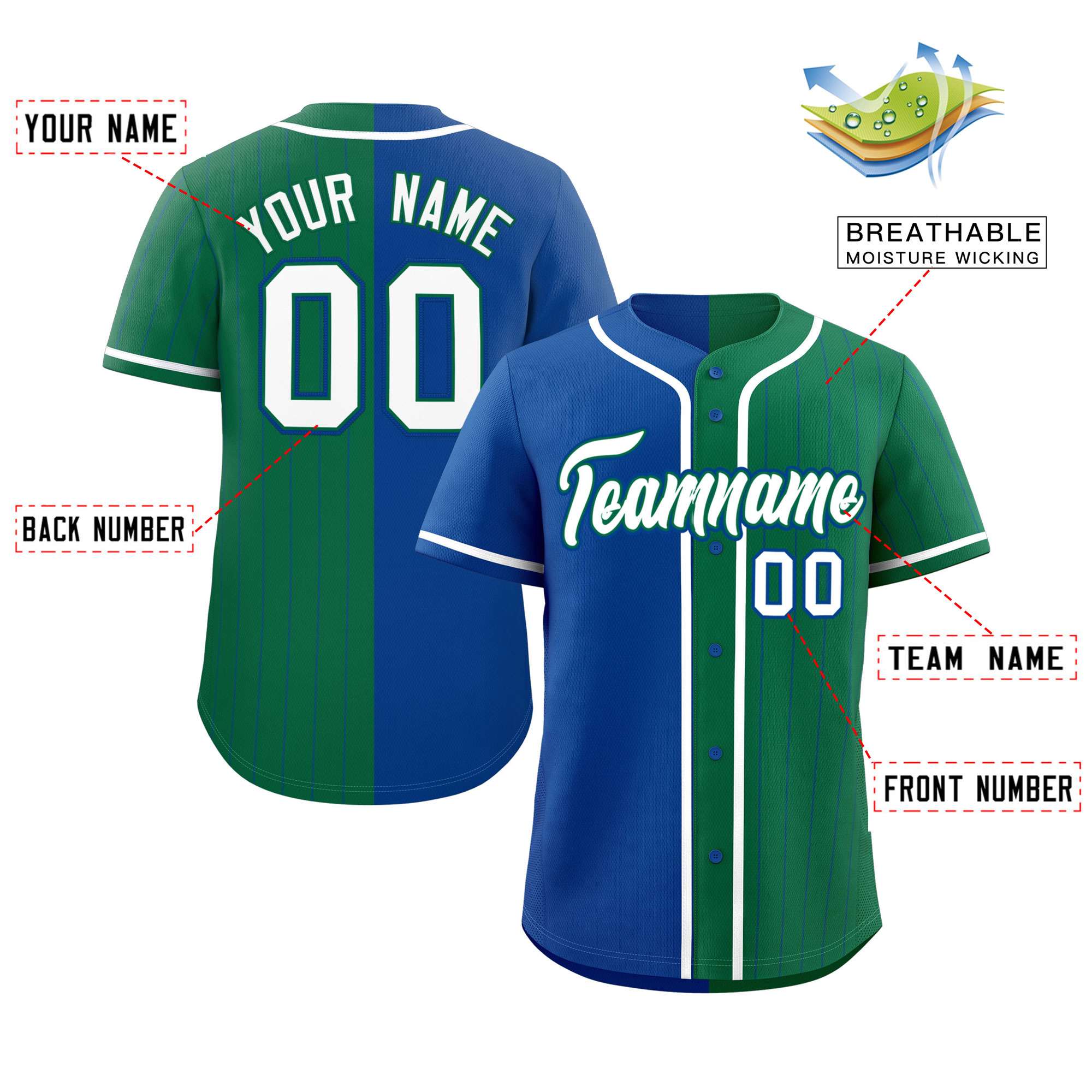 Custom Royal Kelly Green Stripe-Solid Combo Fashion Authentic Baseball Jersey