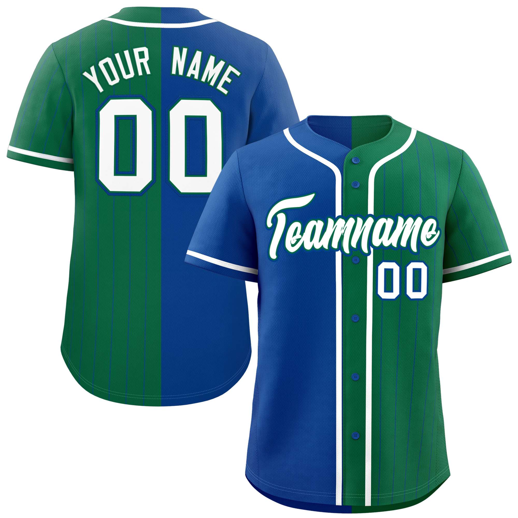 Custom Royal Kelly Green Stripe-Solid Combo Fashion Authentic Baseball Jersey