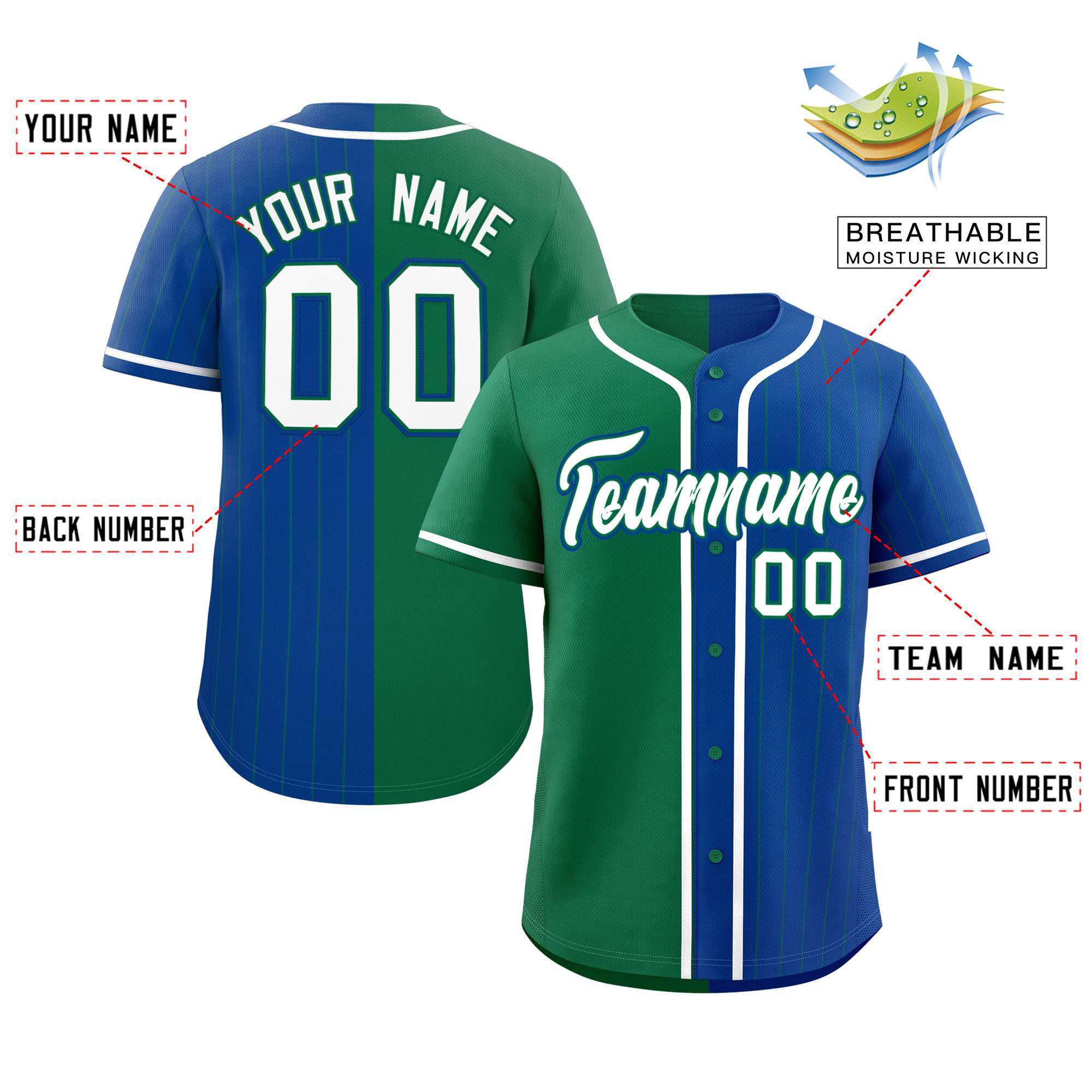 Custom Kelly Green Royal Stripe-Solid Combo Fashion Authentic Baseball Jersey