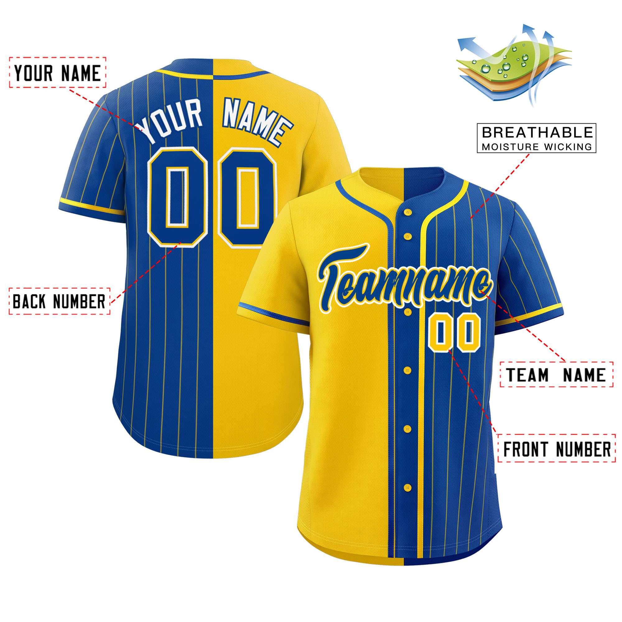 Custom Gold Royal Stripe-Solid Combo Fashion Authentic Baseball Jersey