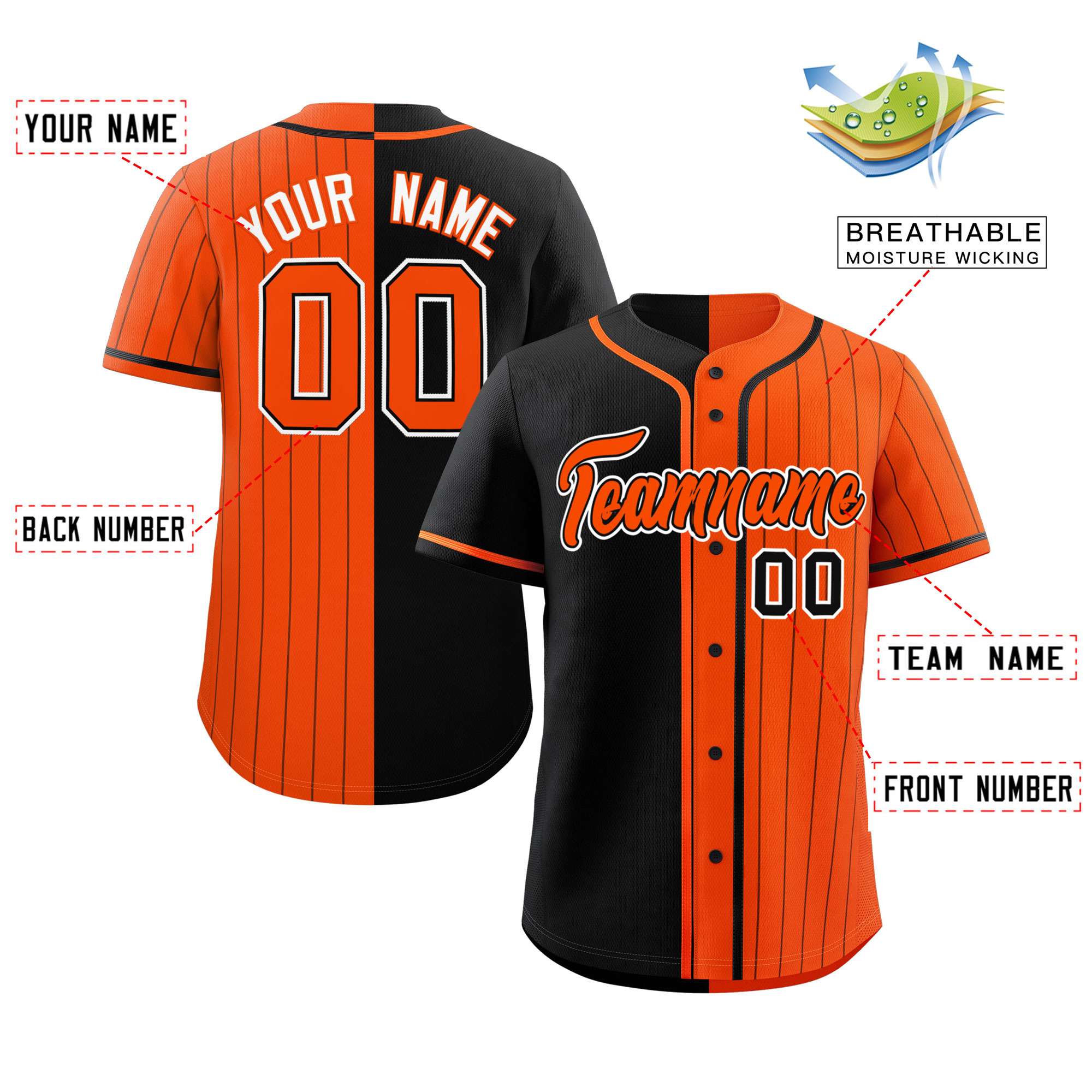 Custom Black Orange Stripe-Solid Combo Fashion Authentic Baseball Jersey