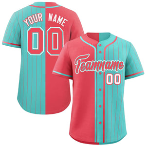 Custom Light Red Aqua Stripe-Solid Combo Fashion Authentic Baseball Jersey