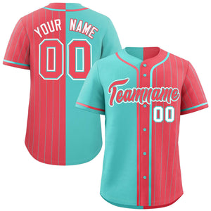 Custom Aqua Light Red Stripe-Solid Combo Fashion Authentic Baseball Jersey