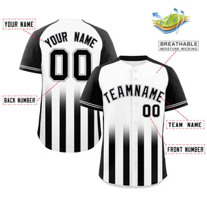 Custom White Black Raglan Sleeves Gradient Thick Stripe Authentic Baseball Jersey