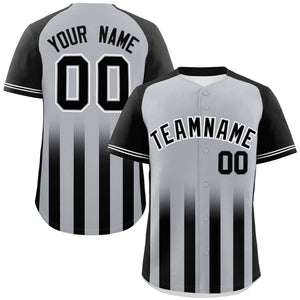 Custom Gray Black Raglan Sleeves Gradient Thick Stripe Authentic Baseball Jersey