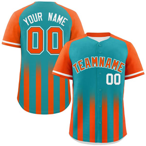 Custom Aqua Orange Raglan Sleeves Gradient Thick Stripe Authentic Baseball Jersey