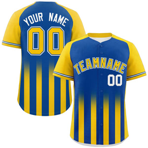 Custom Royal Gold Raglan Sleeves Gradient Thick Stripe Authentic Baseball Jersey