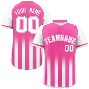 Custom Pink White Raglan Sleeves Gradient Thick Stripe Authentic Baseball Jersey