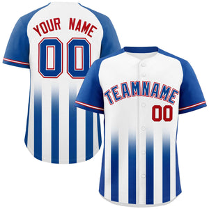 Custom White Royal Raglan Sleeves Gradient Thick Stripe Authentic Baseball Jersey