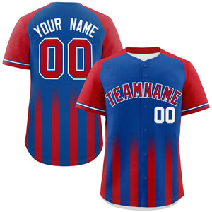 Custom Royal Red Raglan Sleeves Gradient Thick Stripe Authentic Baseball Jersey