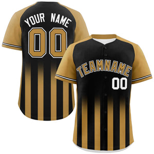 Custom Black Old Gold Raglan Sleeves Gradient Thick Stripe Authentic Baseball Jersey