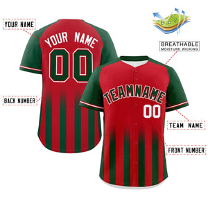 Custom Red Green Raglan Sleeves Gradient Thick Stripe Authentic Baseball Jersey