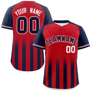 Custom Red Navy Raglan Sleeves Gradient Thick Stripe Authentic Baseball Jersey