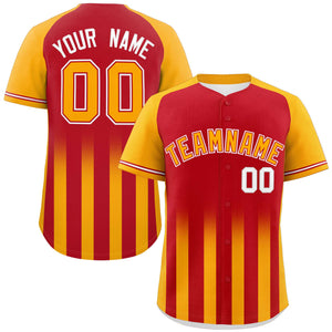 Custom Red Yellow Raglan Sleeves Gradient Thick Stripe Authentic Baseball Jersey