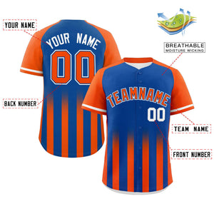 Custom Royal Orange Raglan Sleeves Gradient Thick Stripe Authentic Baseball Jersey