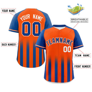 Custom Orange Royal Raglan Sleeves Gradient Thick Stripe Authentic Baseball Jersey