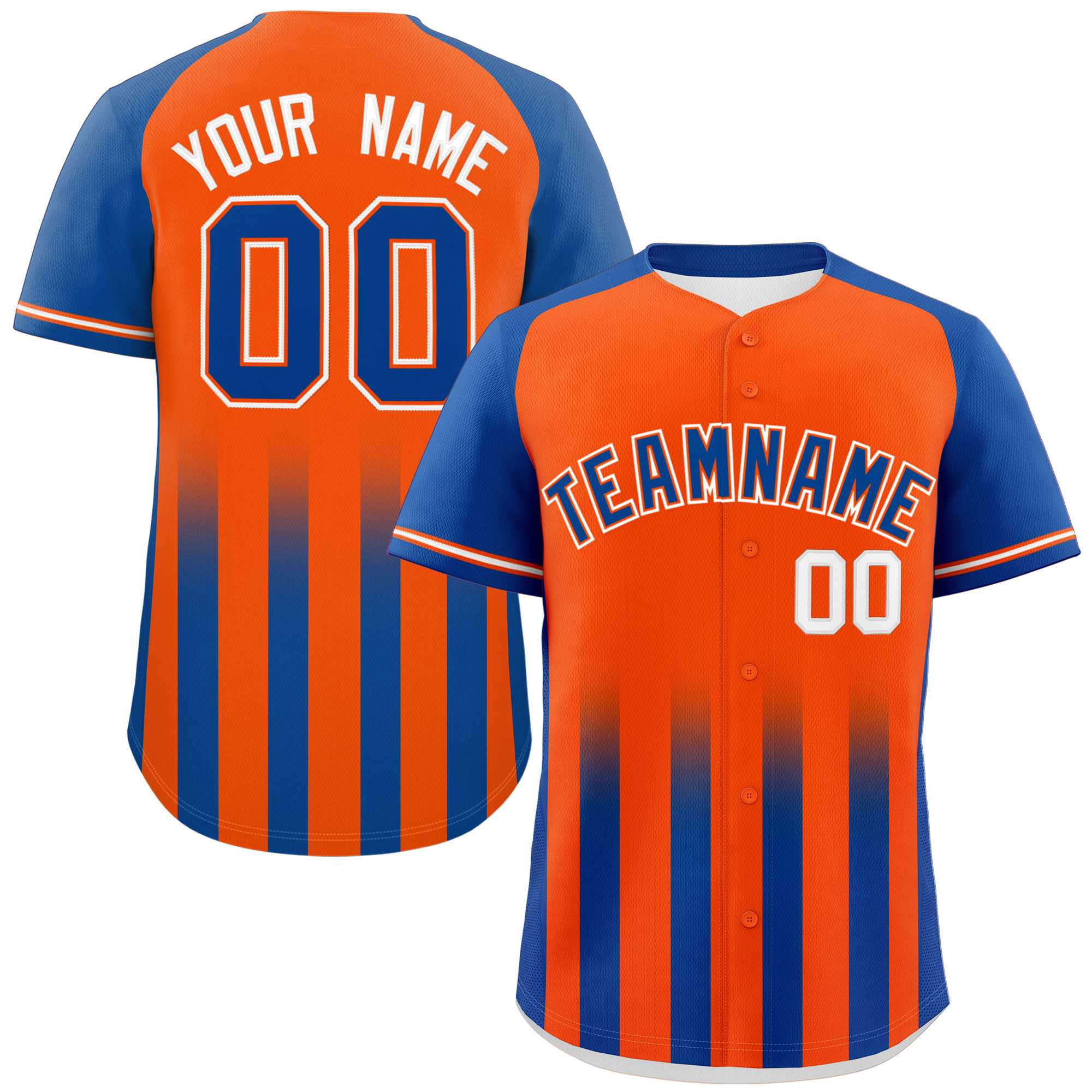 Custom Orange Royal Raglan Sleeves Gradient Thick Stripe Authentic Baseball Jersey