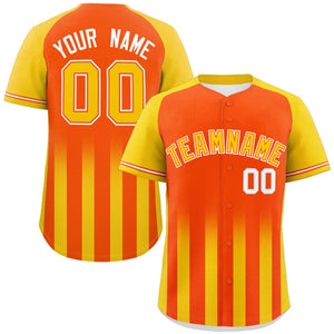 Custom Orange Gold Raglan Sleeves Gradient Thick Stripe Authentic Baseball Jersey