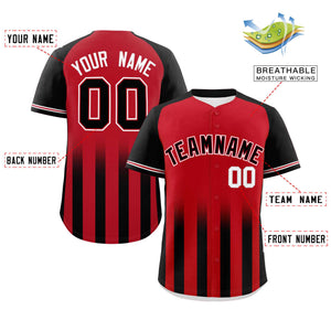 Custom Red Black Raglan Sleeves Gradient Thick Stripe Authentic Baseball Jersey