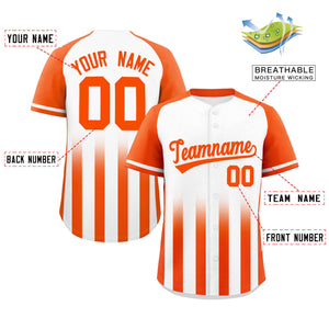 Custom White Orange Raglan Sleeves Gradient Thick Stripe Authentic Baseball Jersey