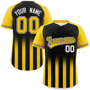 Custom Black Gold Raglan Sleeves Gradient Thick Stripe Authentic Baseball Jersey