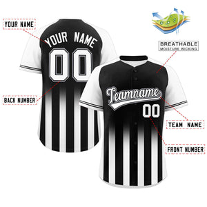 Custom Black White Raglan Sleeves Gradient Thick Stripe Authentic Baseball Jersey