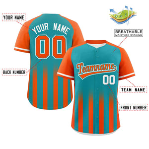 Custom Aqua Orange Raglan Sleeves Gradient Thick Stripe Authentic Baseball Jersey