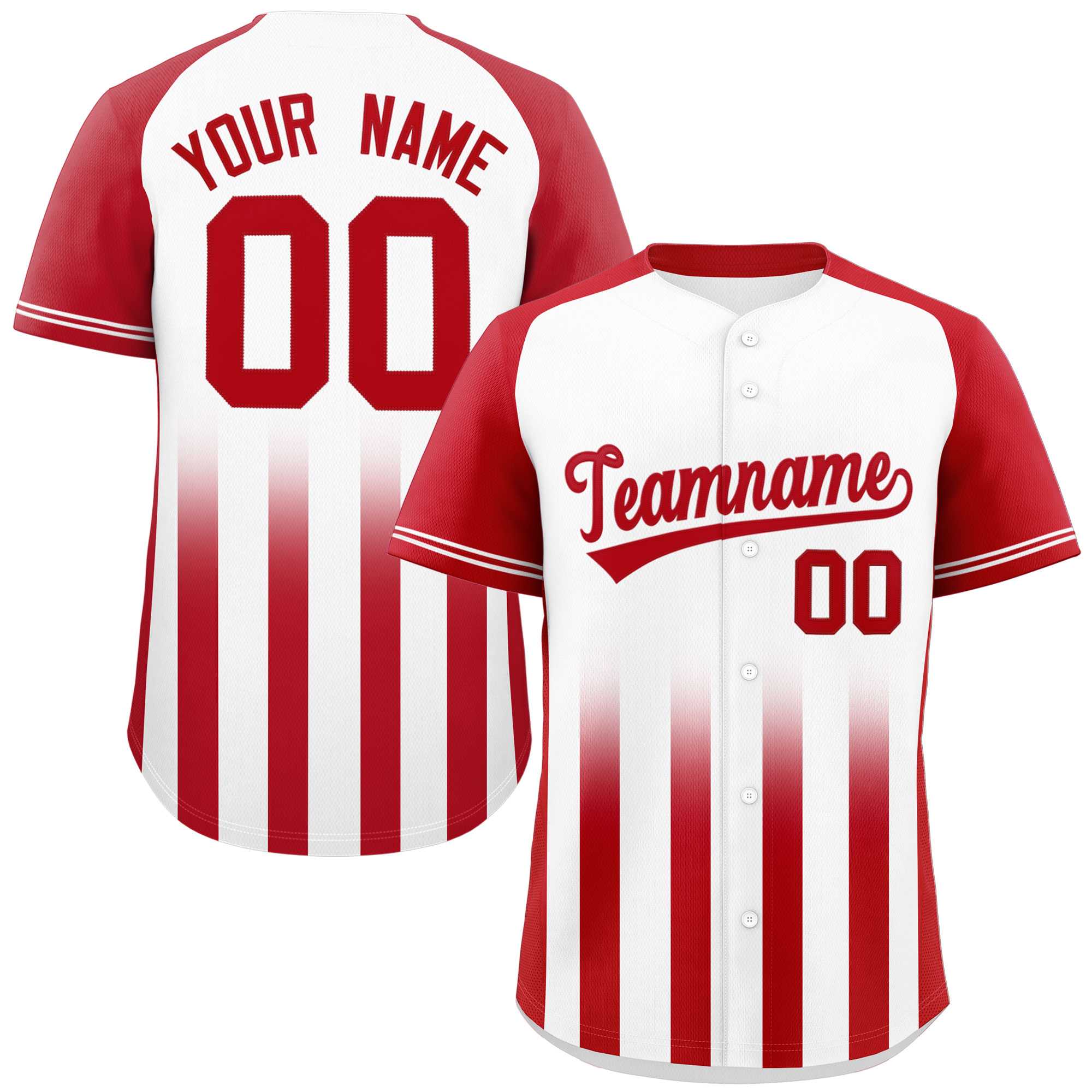 Custom White Red Raglan Sleeves Gradient Thick Stripe Authentic Baseball Jersey