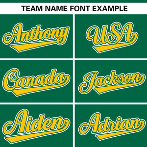 Custom Kelly Green Gold Raglan Sleeves Gradient Thick Stripe Authentic Baseball Jersey