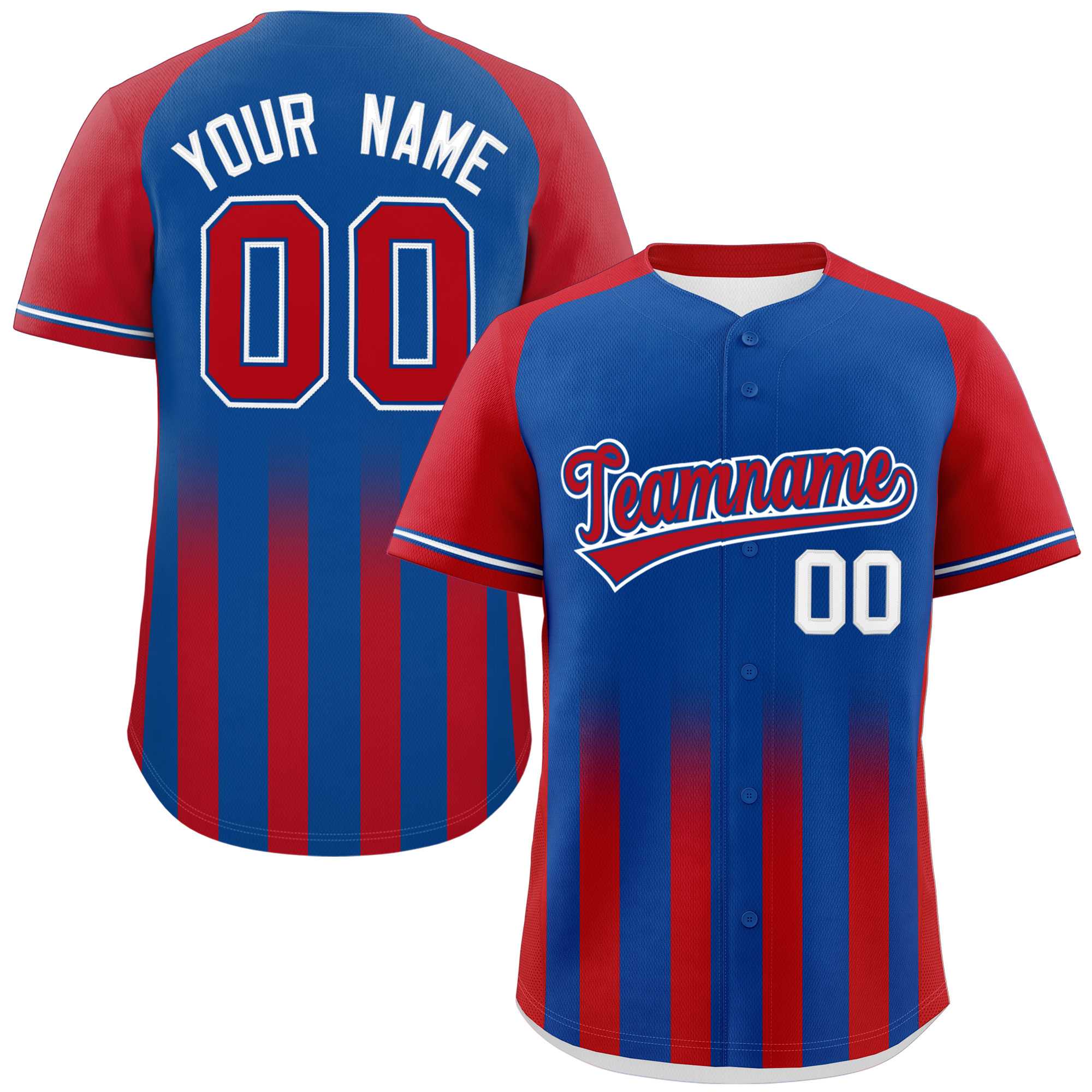 Custom Royal Red Raglan Sleeves Gradient Thick Stripe Authentic Baseball Jersey