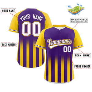 Custom Purple Gold Raglan Sleeves Gradient Thick Stripe Authentic Baseball Jersey