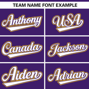 Custom Purple Gold Raglan Sleeves Gradient Thick Stripe Authentic Baseball Jersey