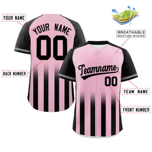 Custom Light Pink Black Raglan Sleeves Gradient Thick Stripe Authentic Baseball Jersey